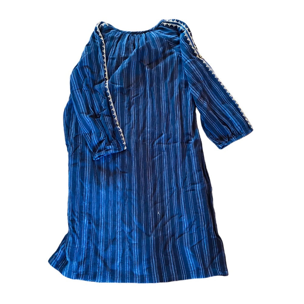 GARNET HILL NWT Blue Stripe Embroidered Tassel Peasant Dress - Picture 2 of 7